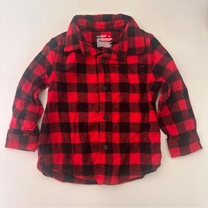 Cat & Jack Toddler Boy Buffalo Check Flannel Button Down Shirt Black Red 2T